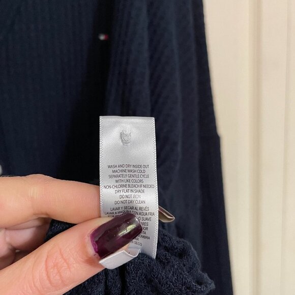 Tommy Hilfiger Women's Blue Waffle Knit Thermal Lightweight Button Cardigan XL - Picture 7 of 8